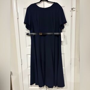 Calvin Klein Navy Blue Full Length Belted Dress Women’s Plus Size 22W NWT $99